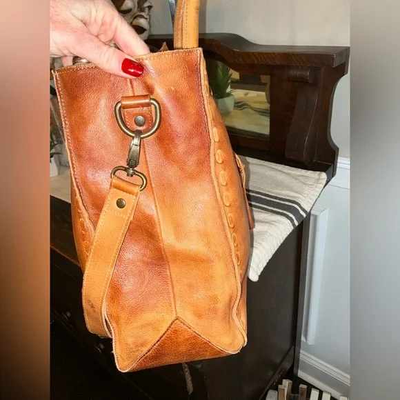 Bed Stu Leather Rockaway Shoulder Bag Crossbody Tote Tan Rustic $345 - Picture 5 of 13